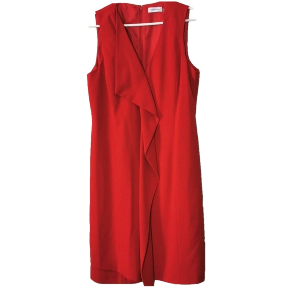 Gorgeous red Calvin Klein ruffled dress. Size 12. EUC